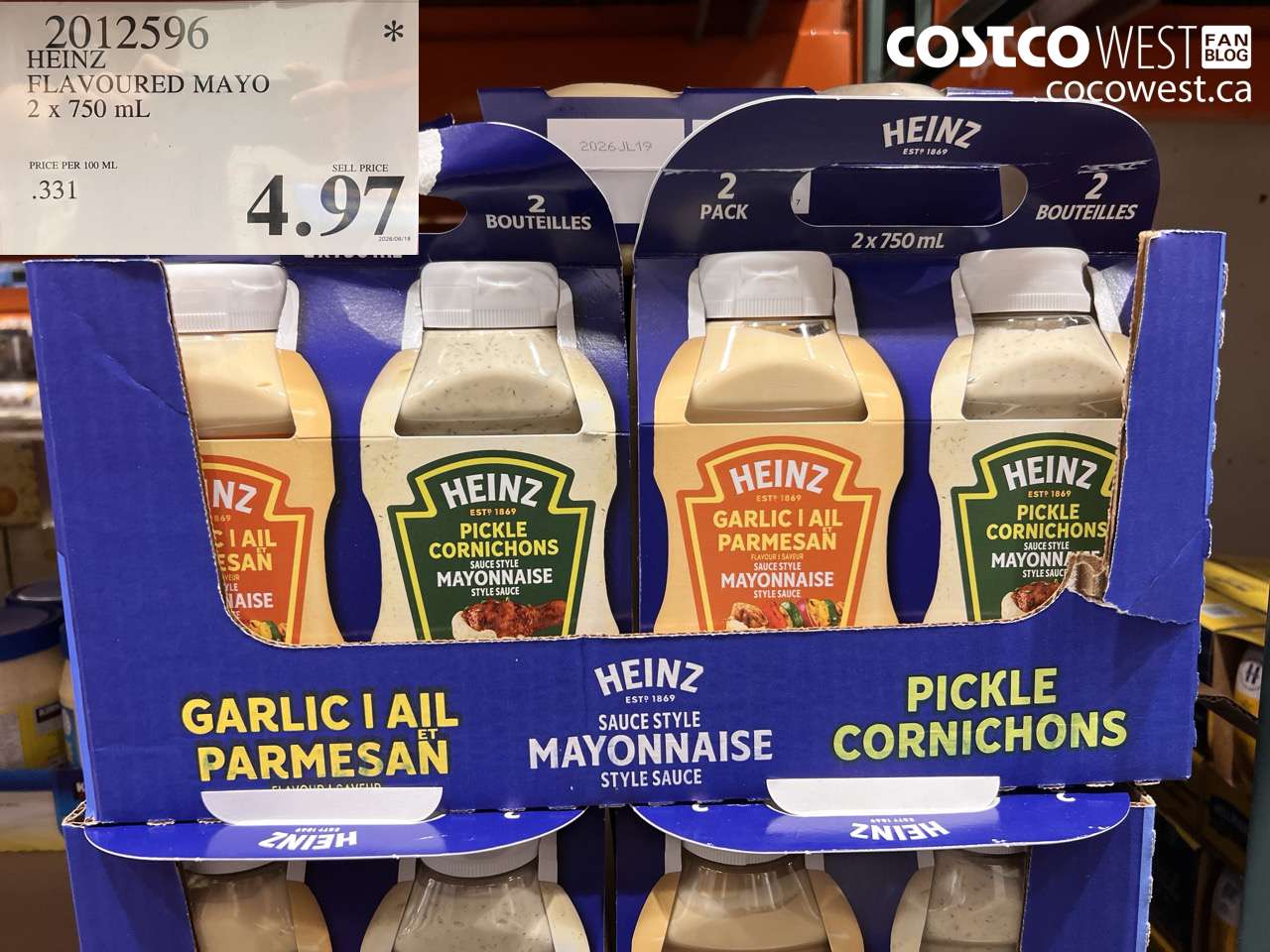 2012596 HEINZ FLAVOURED MAYO 2 X 750 ML $4.97