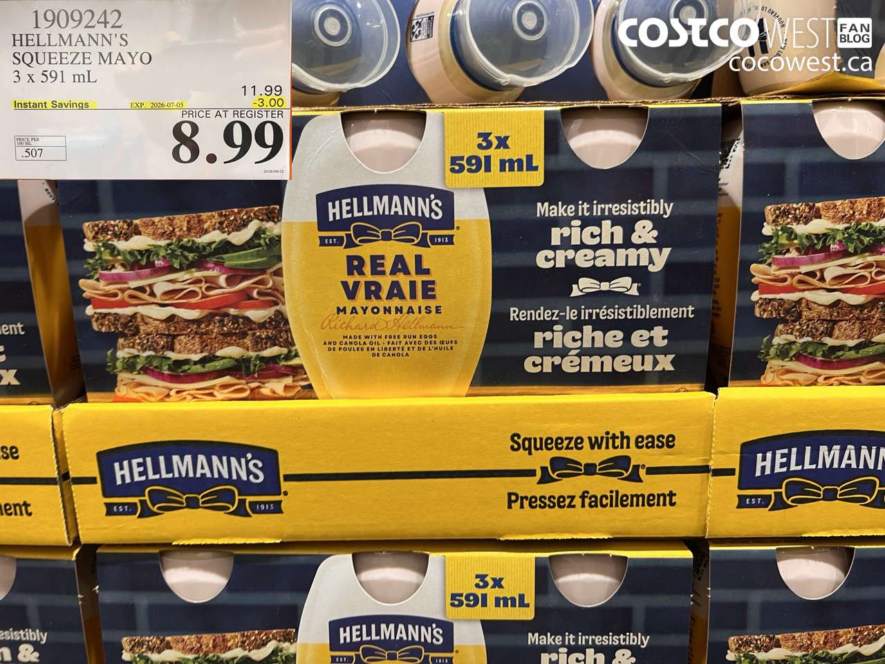 1909242 HELLMANN'S SQUEEZE MAYO 3 X 591 ML ($3.00 INSTANT SAVINGS EXPIRES ON 2026-07-05) $8.99