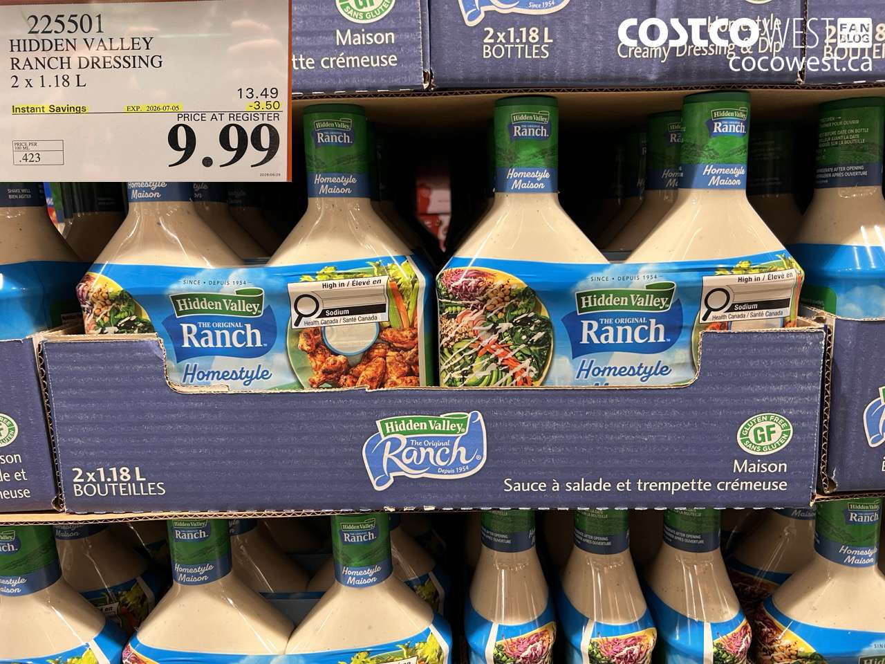 225501 HIDDEN VALLEY RANCH DRESSING 2 X 1.18 L ($3.50 INSTANT SAVINGS EXPIRES ON 2026-07-05) $9.99