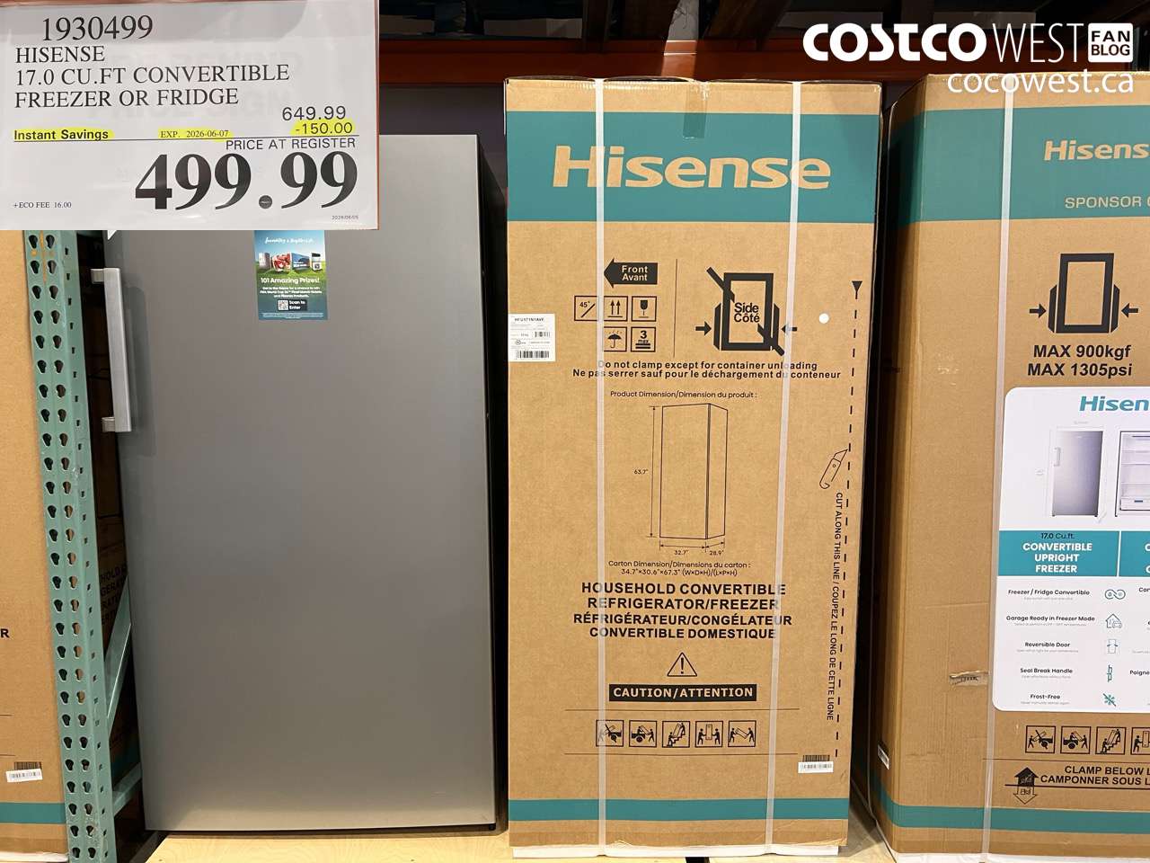 1930499 HISENSE 17.0 CU.FT CONVERTIBLE FREEZER OR FRIDGE ($150.00 INSTANT SAVINGS EXPIRES ON 2026-06-07) $499.99