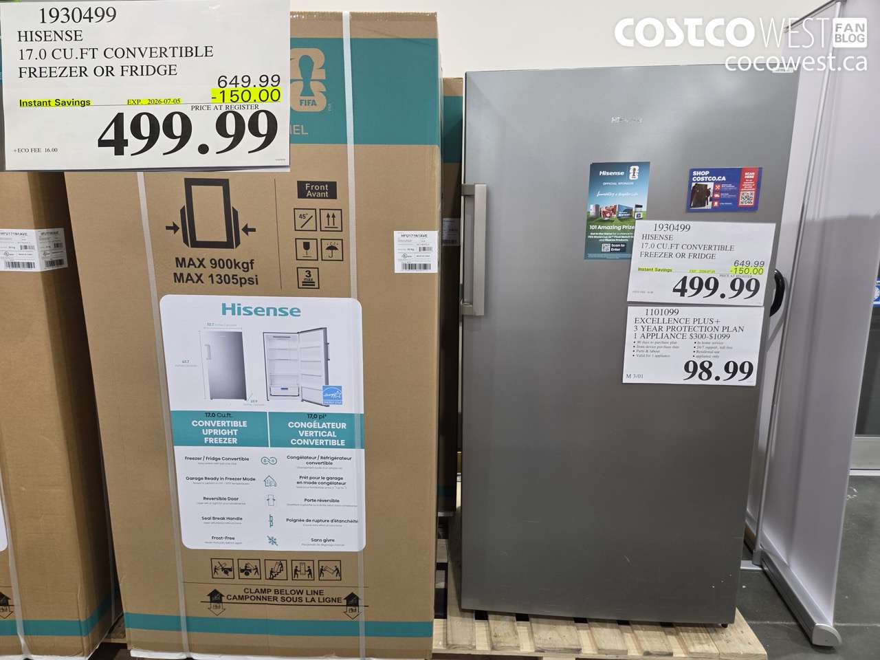 1930499 HISENSE 17.0 CU.FT CONVERTIBLE FREEZER OR FRIDGE ($150.00 INSTANT SAVINGS EXPIRES ON 2026-07-05) $499.99