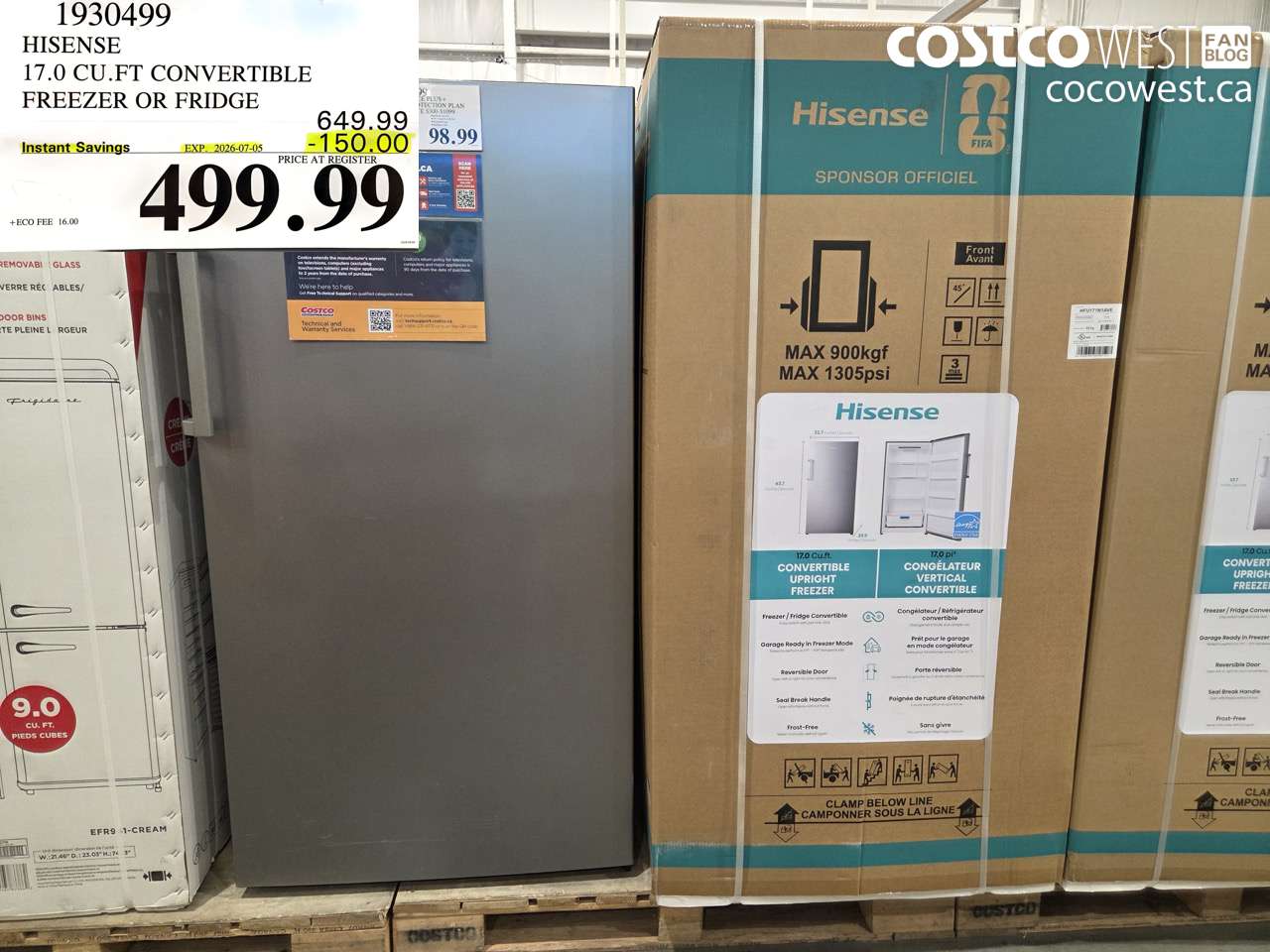 1930499 HISENSE 17.0 CU.FT CONVERTIBLE FREEZER OR FRIDGE ($150.00 INSTANT SAVINGS EXPIRES ON 2026-07-05) $499.99