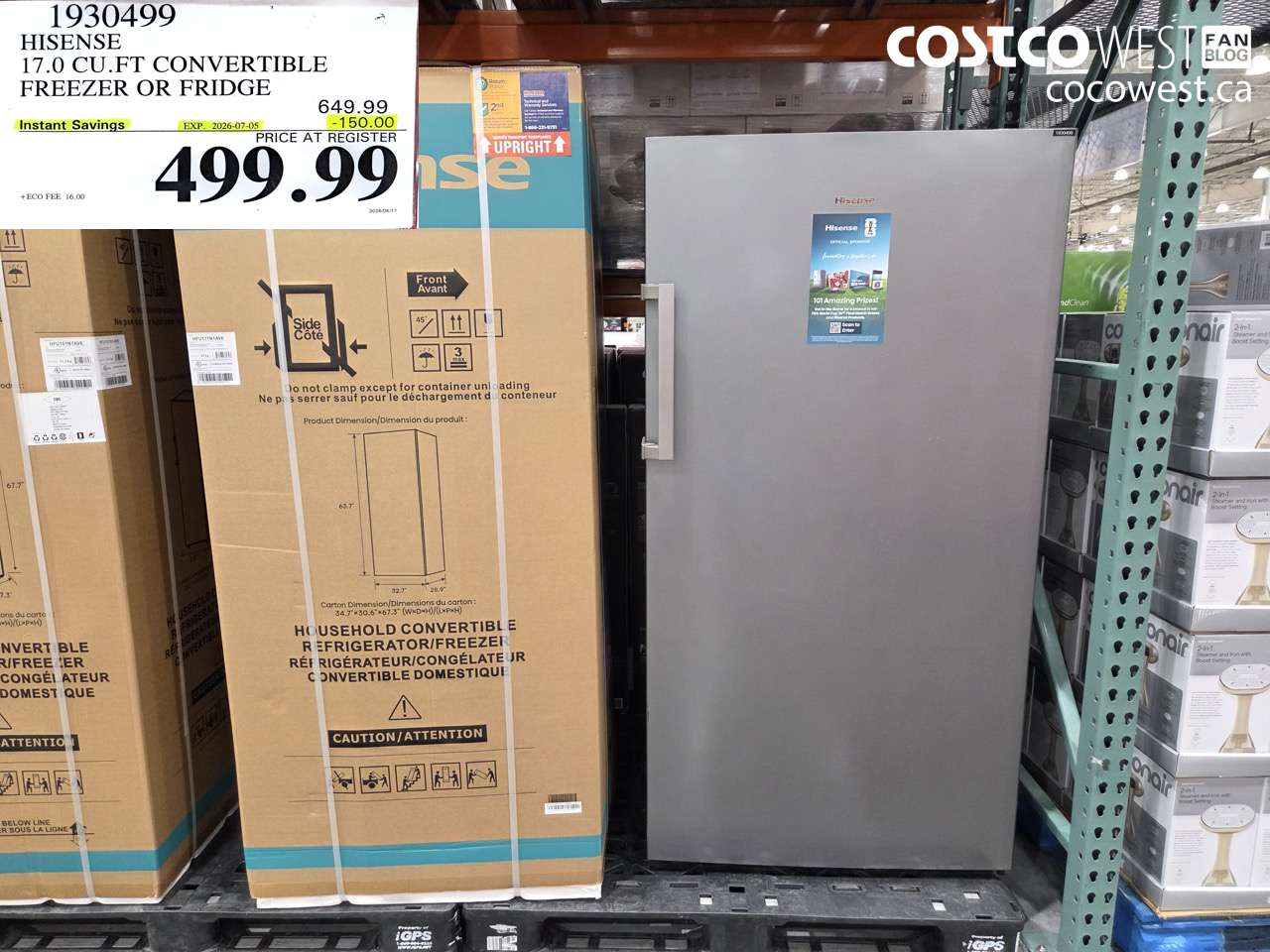 1930499 HISENSE 17.0 CU.FT CONVERTIBLE FREEZER OR FRIDGE ($150.00 INSTANT SAVINGS EXPIRES ON 2026-07-05) $499.99