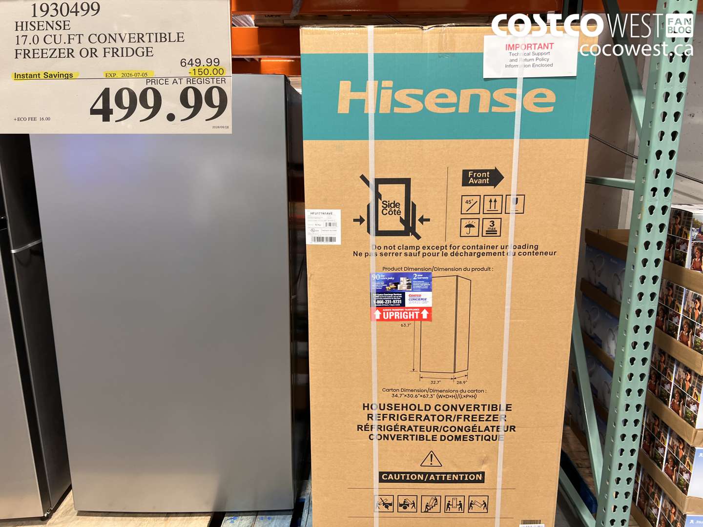 1930499 HISENSE 17.0 CU.FT CONVERTIBLE FREEZER OR FRIDGE ($150.00 INSTANT SAVINGS EXPIRES ON 2026-07-05) $499.99