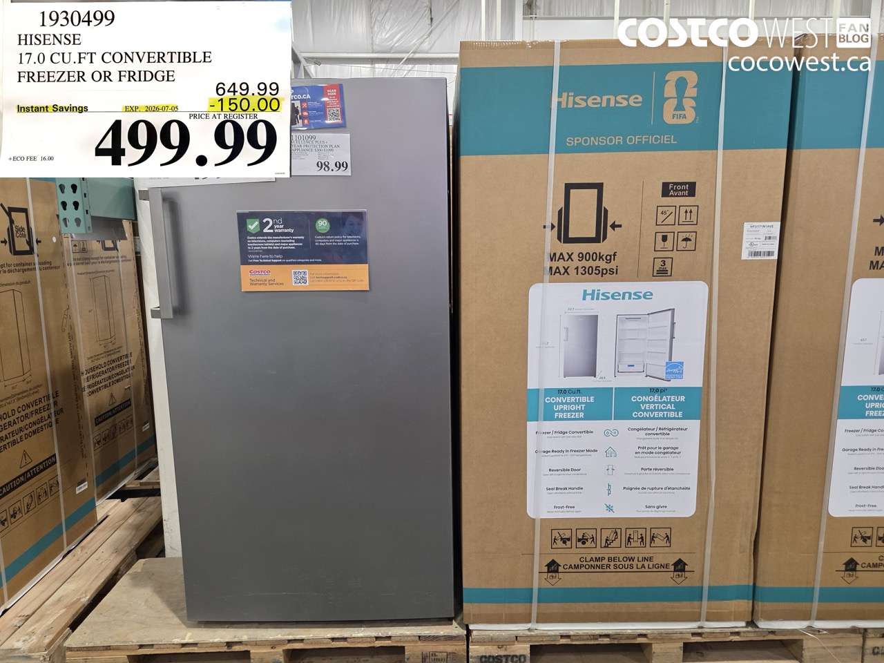 1930499 HISENSE 17.0 CU.FT CONVERTIBLE FREEZER OR FRIDGE ($150.00 INSTANT SAVINGS EXPIRES ON 2026-07-05) $499.99