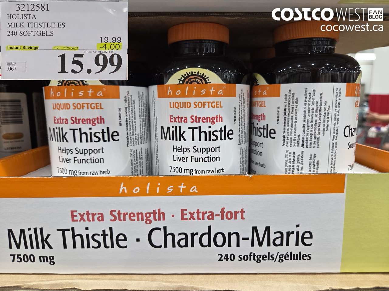 3212581 HOLISTA MILK THISTLE ES 240 SOFTGELS ($4.00 INSTANT SAVINGS EXPIRES ON 2026-06-07) $15.99