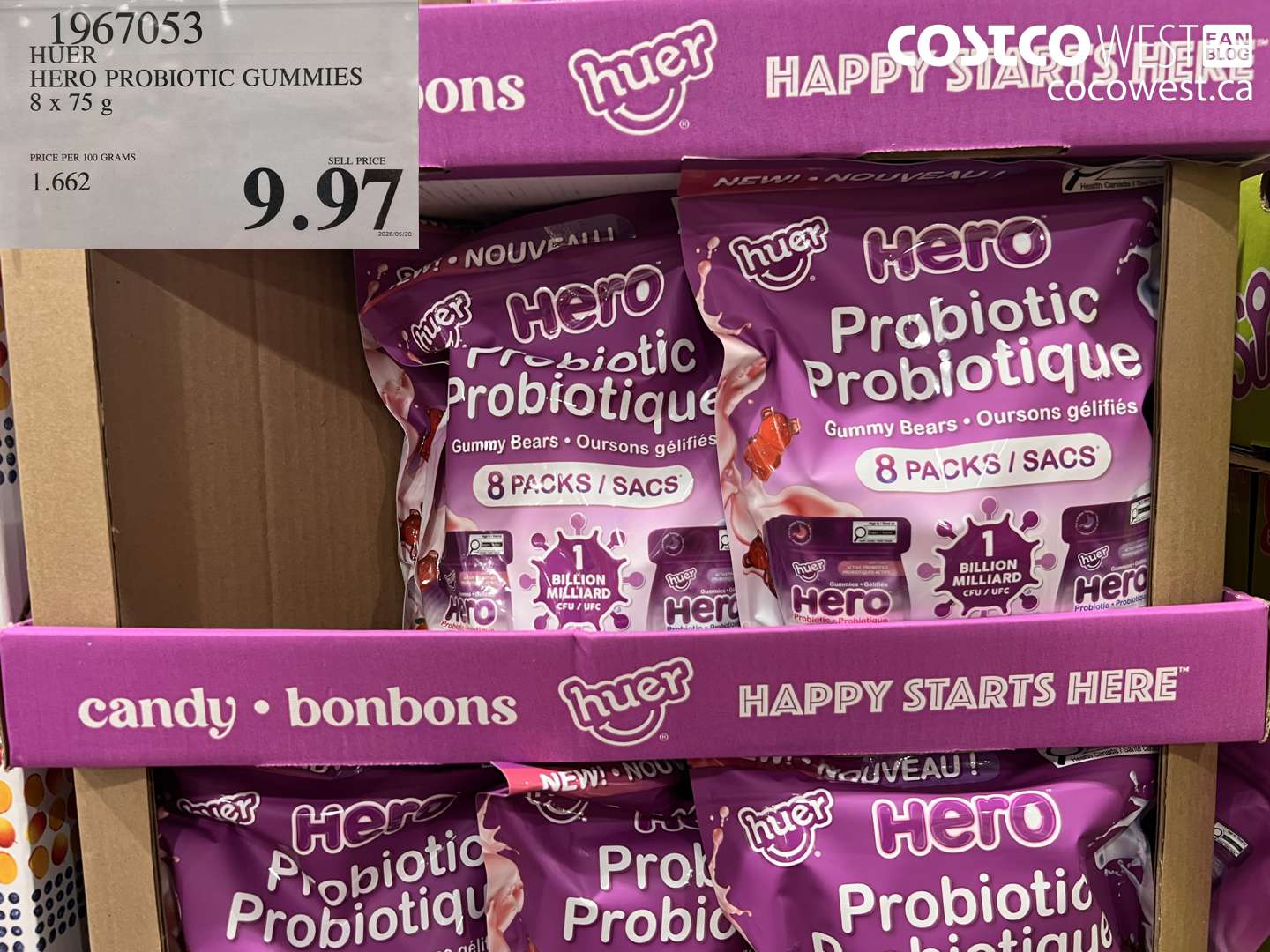 1967053 HUER HERO PROBIOTIC GUMMIES 8 X 75 G $9.97