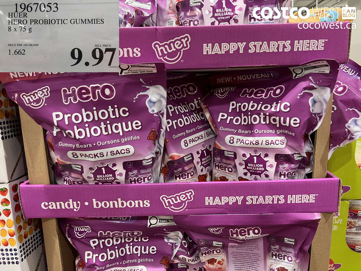 1967053 HUER HERO PROBIOTIC GUMMIES 8 X 75 G $9.97