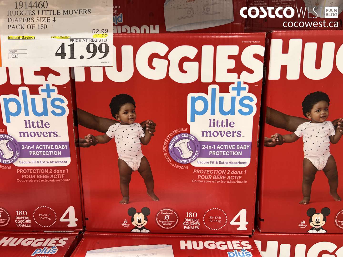 1914460 HUGGIES LITTLE MOVERS DIAPERS SIZE 4 PACK OF 180 ($11.00 INSTANT SAVINGS EXPIRES ON 2026-07-05) $41.99