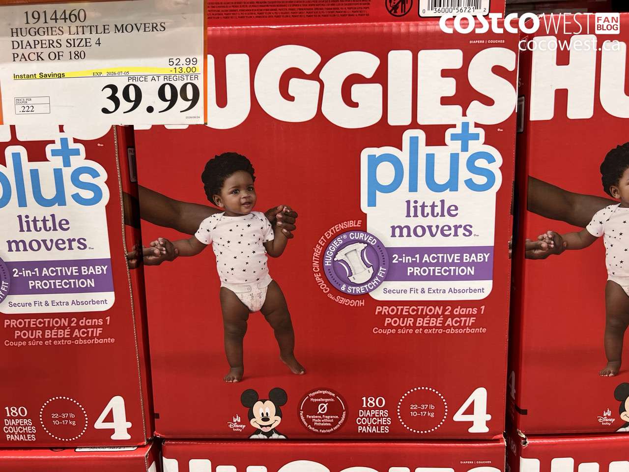 1914460 HUGGIES LITTLE MOVERS DIAPERS SIZE 4 PACK OF 180 ($13.00 INSTANT SAVINGS EXPIRES ON 2026-07-05) $39.99