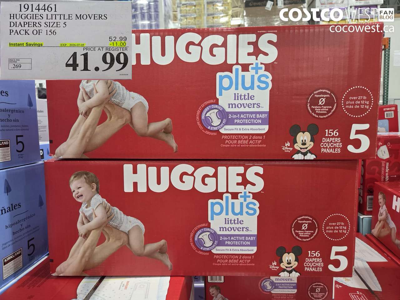 1914461 HUGGIES LITTLE MOVERS DIAPERS SIZE 5 PACK OF 156 ($11.00 INSTANT SAVINGS EXPIRES ON 2026-07-05) $41.99