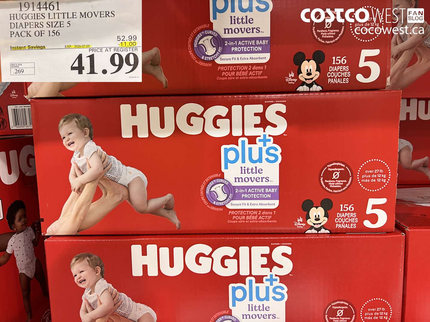 1914461 HUGGIES LITTLE MOVERS DIAPERS SIZE 5 PACK OF 156 ($11.00 INSTANT SAVINGS EXPIRES ON 2026-07-05) $41.99