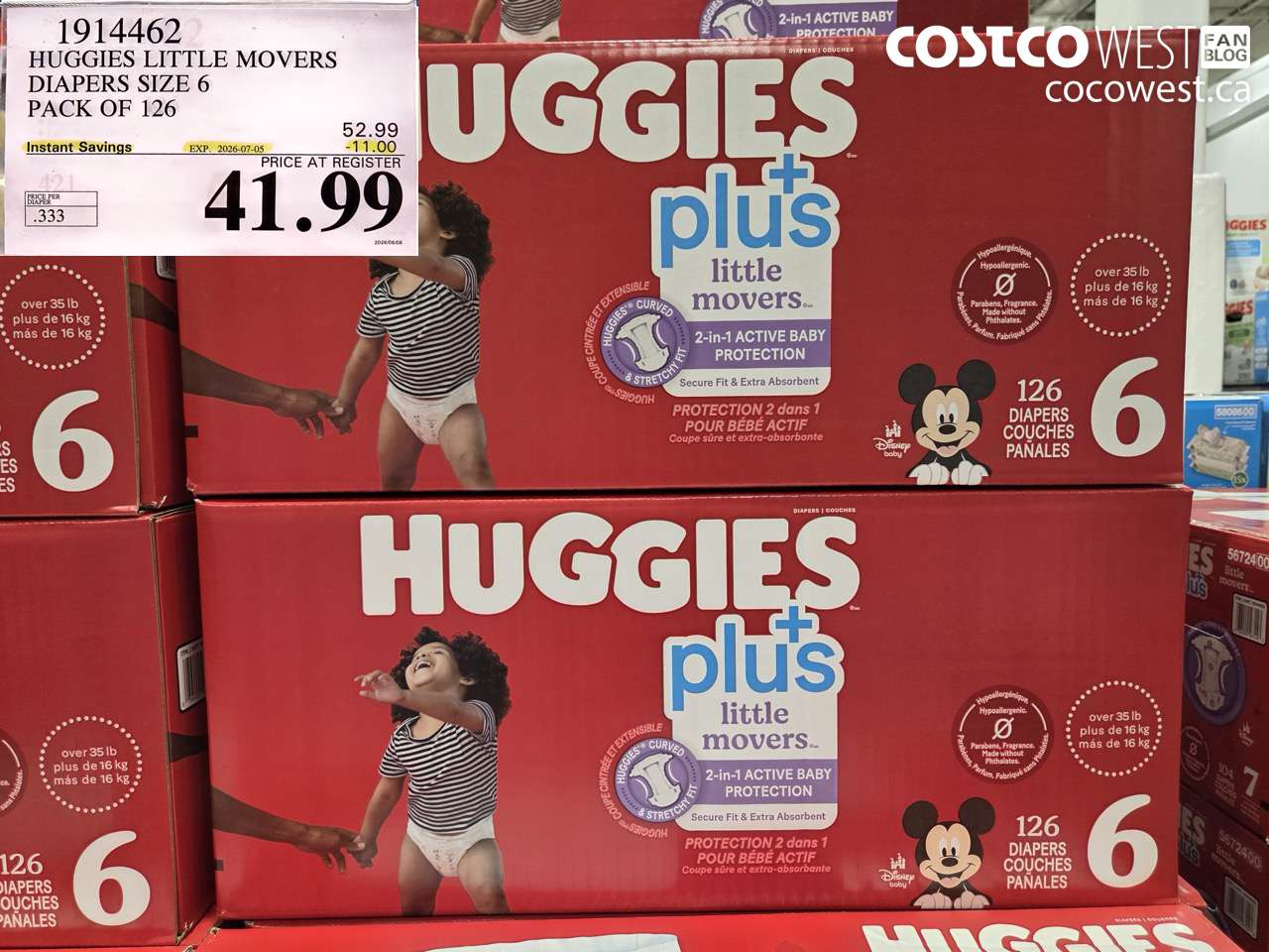 1914462 HUGGIES LITTLE MOVERS DIAPERS SIZE 6 PACK OF 126 ($11.00 INSTANT SAVINGS EXPIRES ON 2026-07-05) $41.99