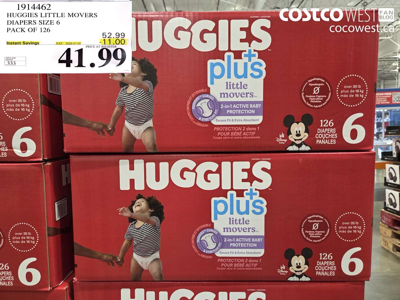 1914462 HUGGIES LITTLE MOVERS DIAPERS SIZE 6 PACK OF 126 ($11.00 INSTANT SAVINGS EXPIRES ON 2026-07-05) $41.99