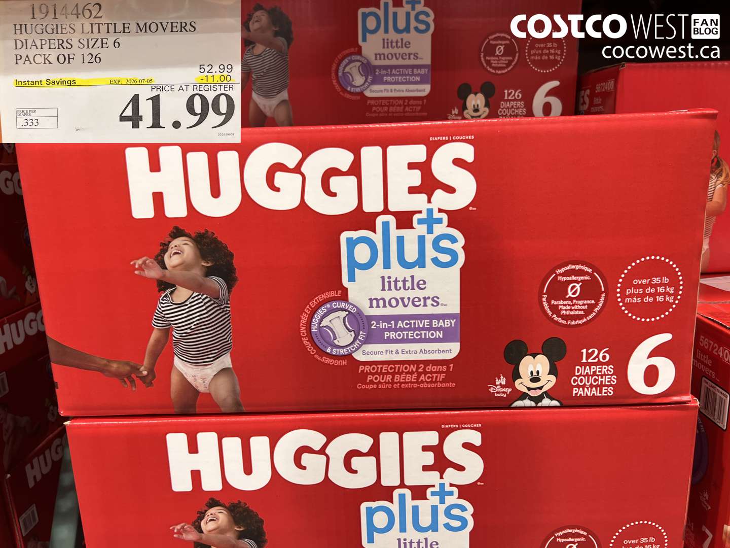 1914462 HUGGIES LITTLE MOVERS DIAPERS SIZE 6 PACK OF 126 ($11.00 INSTANT SAVINGS EXPIRES ON 2026-07-05) $41.99