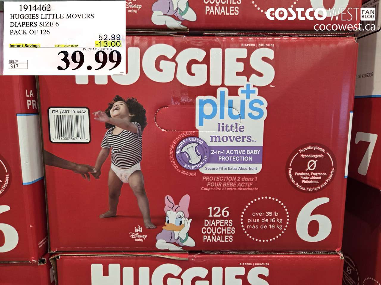 1914462 HUGGIES LITTLE MOVERS DIAPERS SIZE 6 PACK OF 126 ($13.00 INSTANT SAVINGS EXPIRES ON 2026-07-05) $39.99