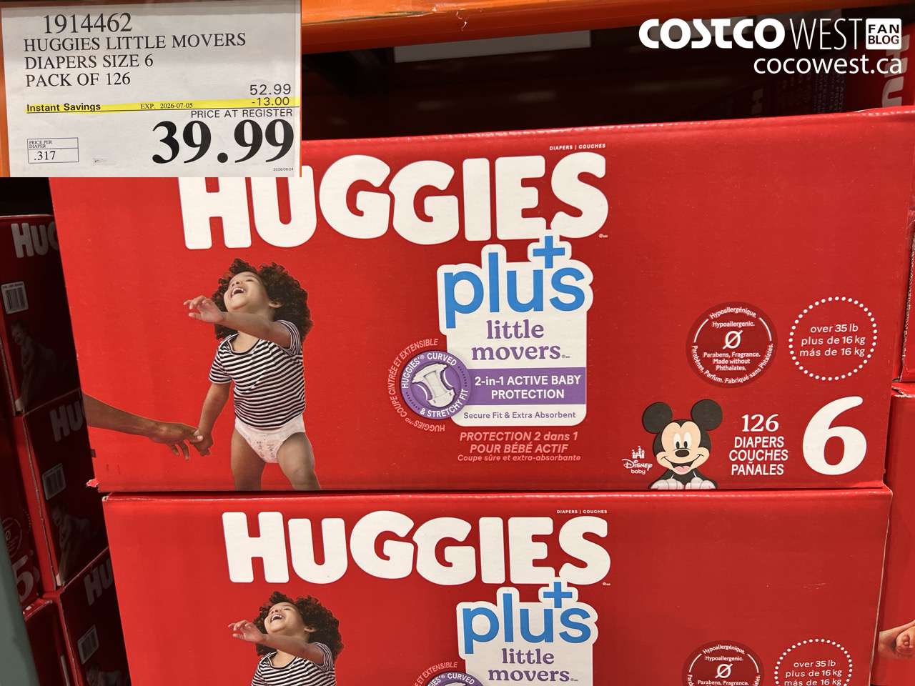 1914462 HUGGIES LITTLE MOVERS DIAPERS SIZE 6 PACK OF 126 ($13.00 INSTANT SAVINGS EXPIRES ON 2026-07-05) $39.99