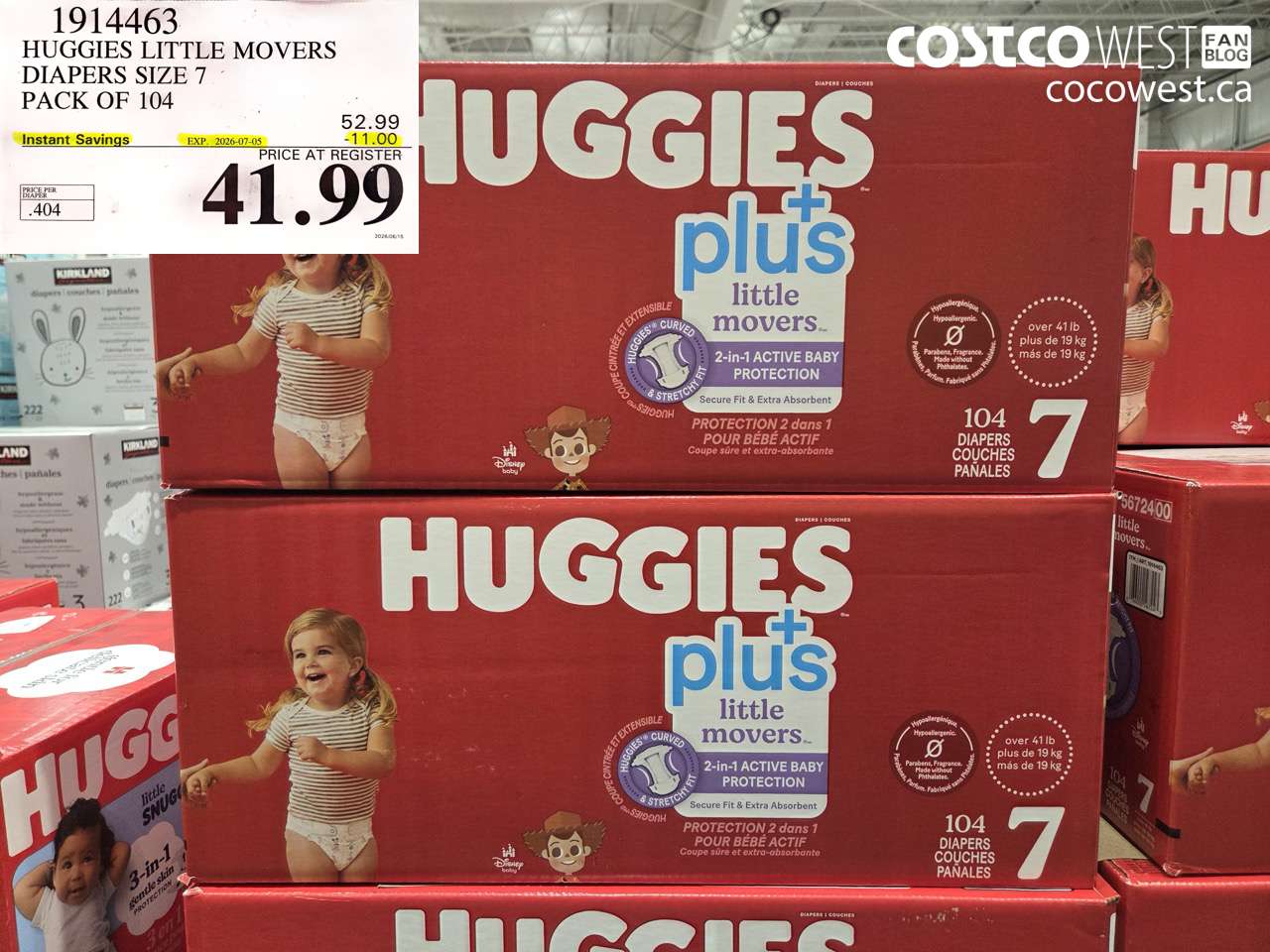 1914463 HUGGIES LITTLE MOVERS DIAPERS SIZE 7 PACK OF 104 ($11.00 INSTANT SAVINGS EXPIRES ON 2026-07-05) $41.99