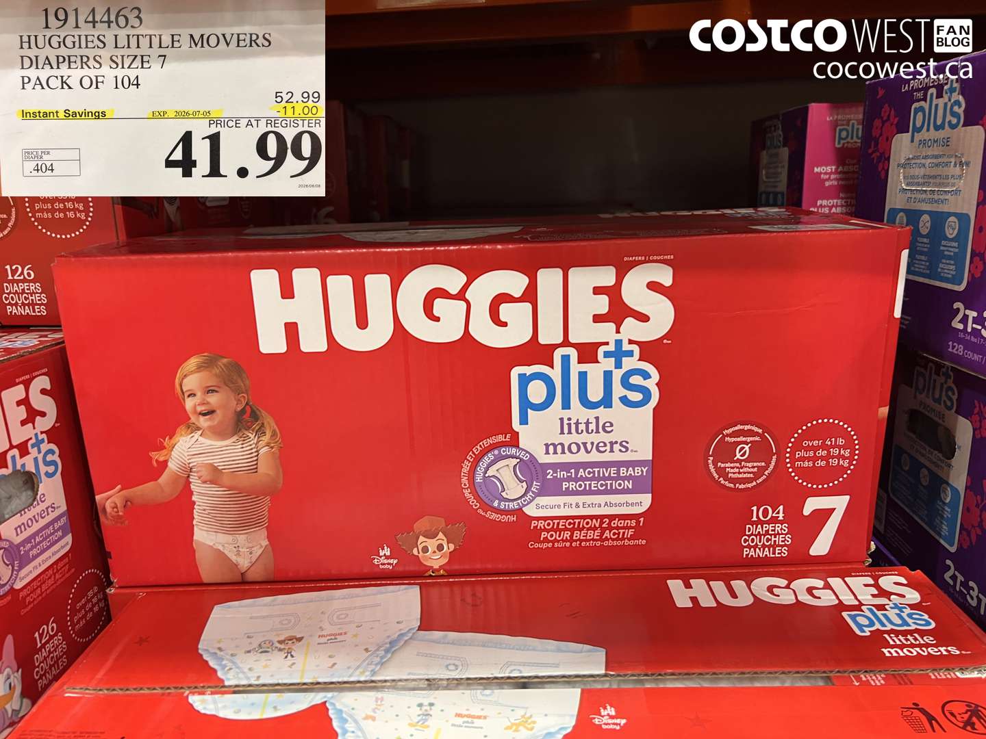1914463 HUGGIES LITTLE MOVERS DIAPERS SIZE 7 PACK OF 104 ($11.00 INSTANT SAVINGS EXPIRES ON 2026-07-05) $41.99