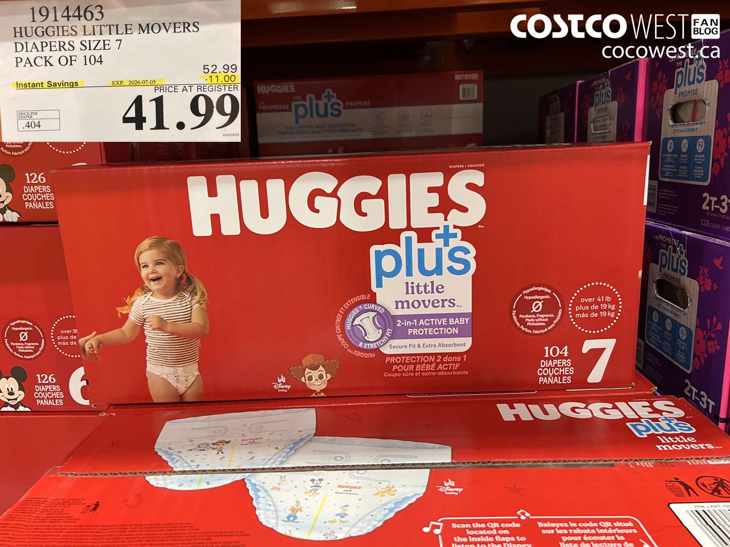 1914463 HUGGIES LITTLE MOVERS DIAPERS SIZE 7 PACK OF 104 ($11.00 INSTANT SAVINGS EXPIRES ON 2026-07-05) $41.99