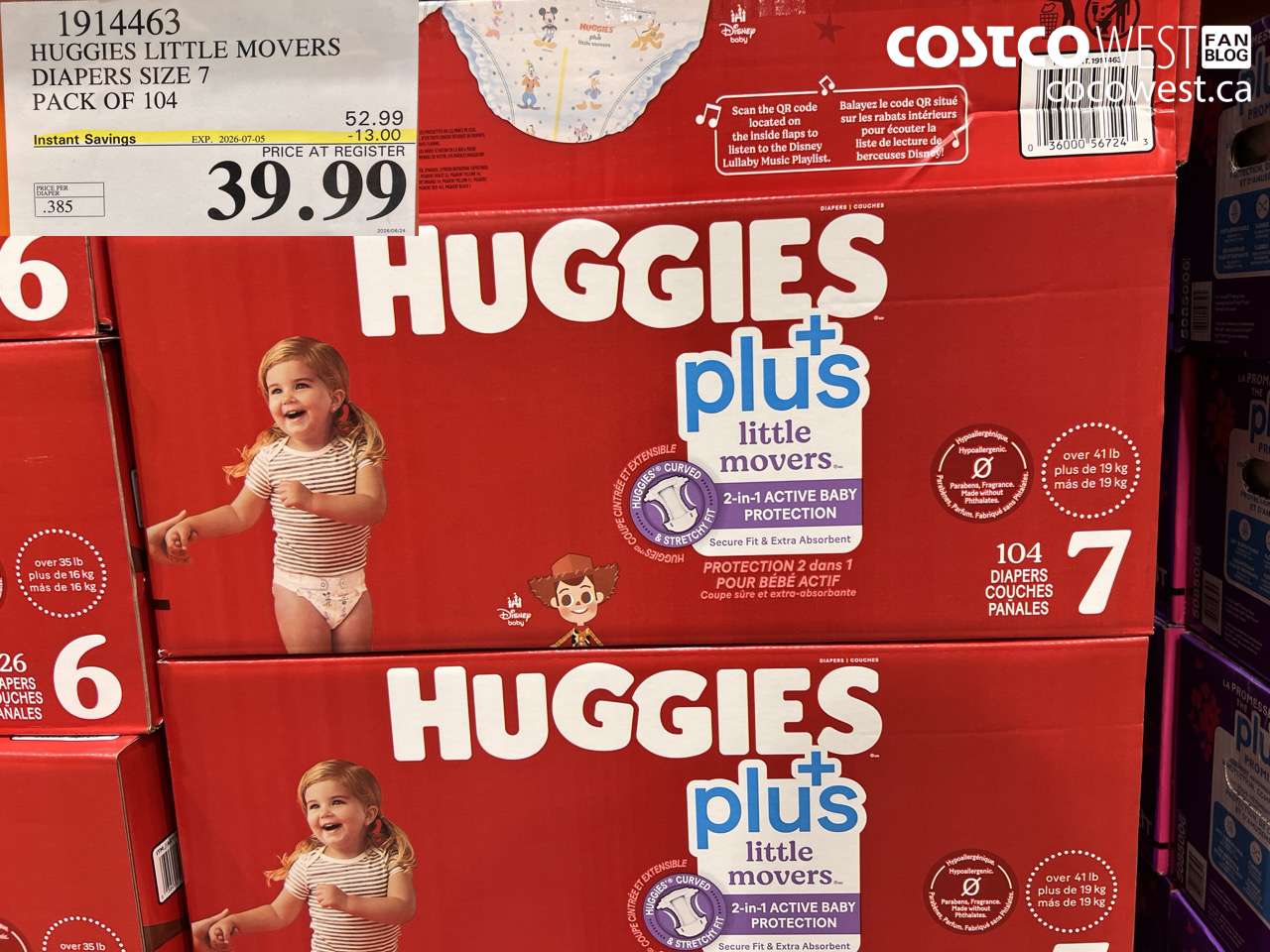 1914463 HUGGIES LITTLE MOVERS DIAPERS SIZE 7 PACK OF 104 ($13.00 INSTANT SAVINGS EXPIRES ON 2026-07-05) $39.99