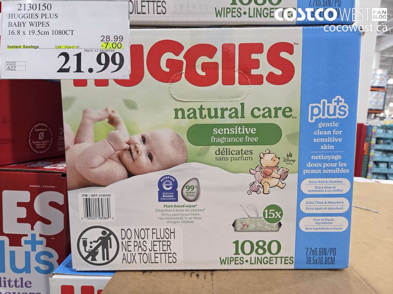 2130150 HUGGIES PLUS BABY WIPES 16.8 X 19.5CM 1080CT ($7.00 INSTANT SAVINGS EXPIRES ON 2026-07-05) $21.99