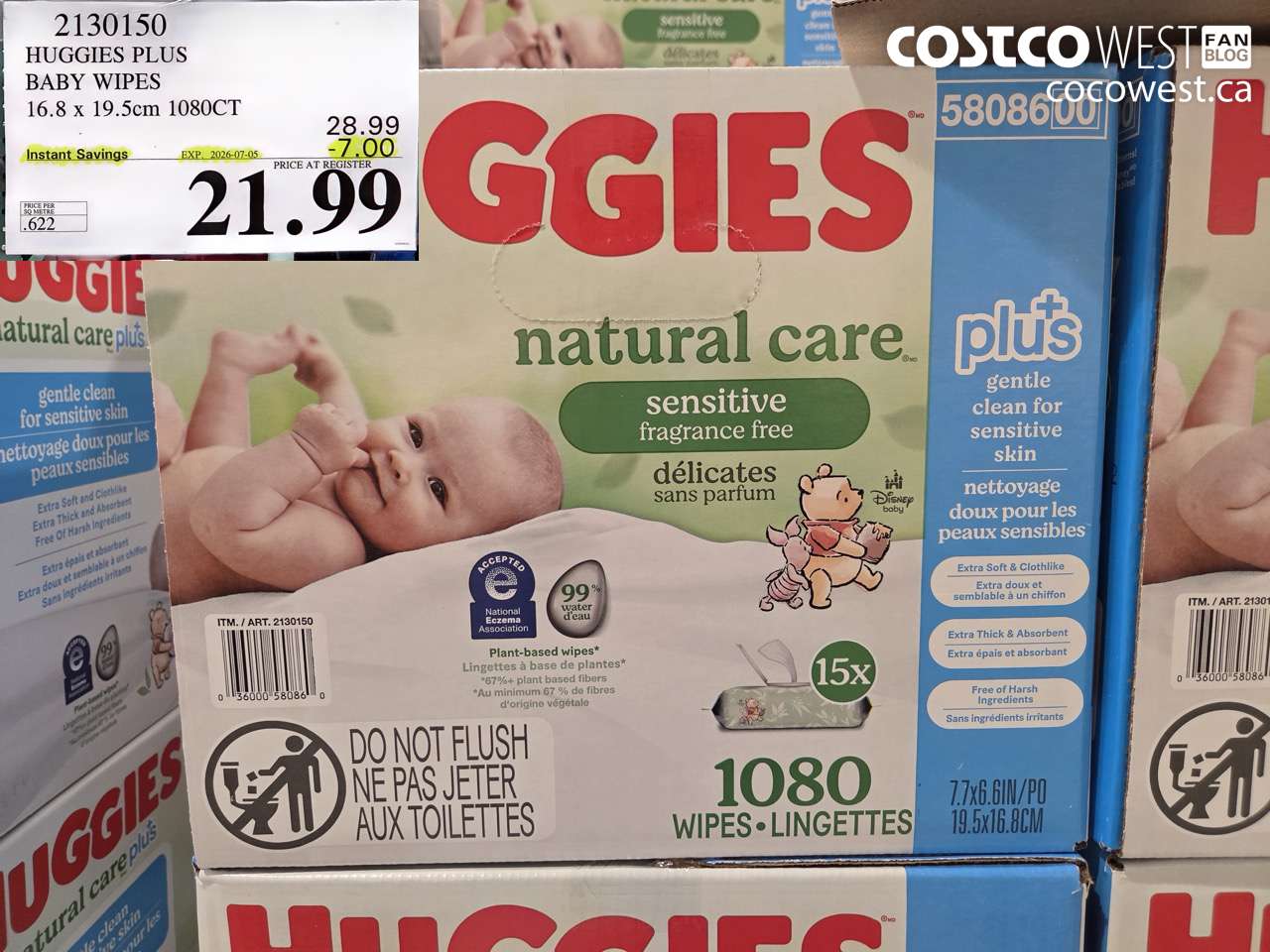 2130150 HUGGIES PLUS BABY WIPES 16.8 X 19.5CM 1080CT ($7.00 INSTANT SAVINGS EXPIRES ON 2026-07-05) $21.99
