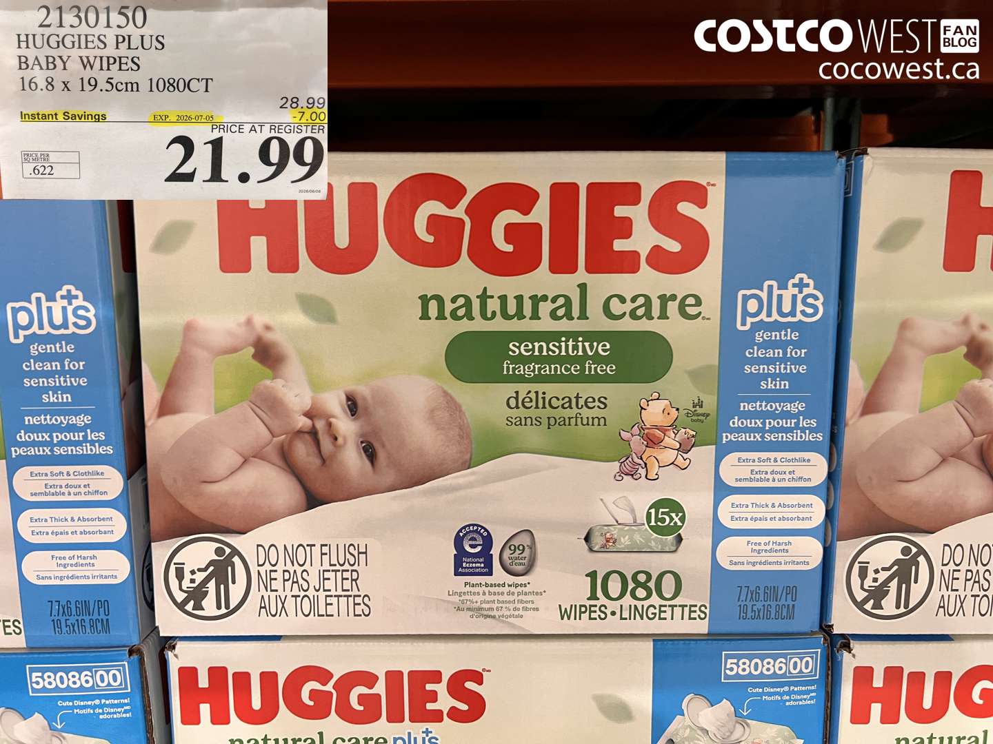 2130150 HUGGIES PLUS BABY WIPES 16.8 X 19.5CM 1080CT ($7.00 INSTANT SAVINGS EXPIRES ON 2026-07-05) $21.99