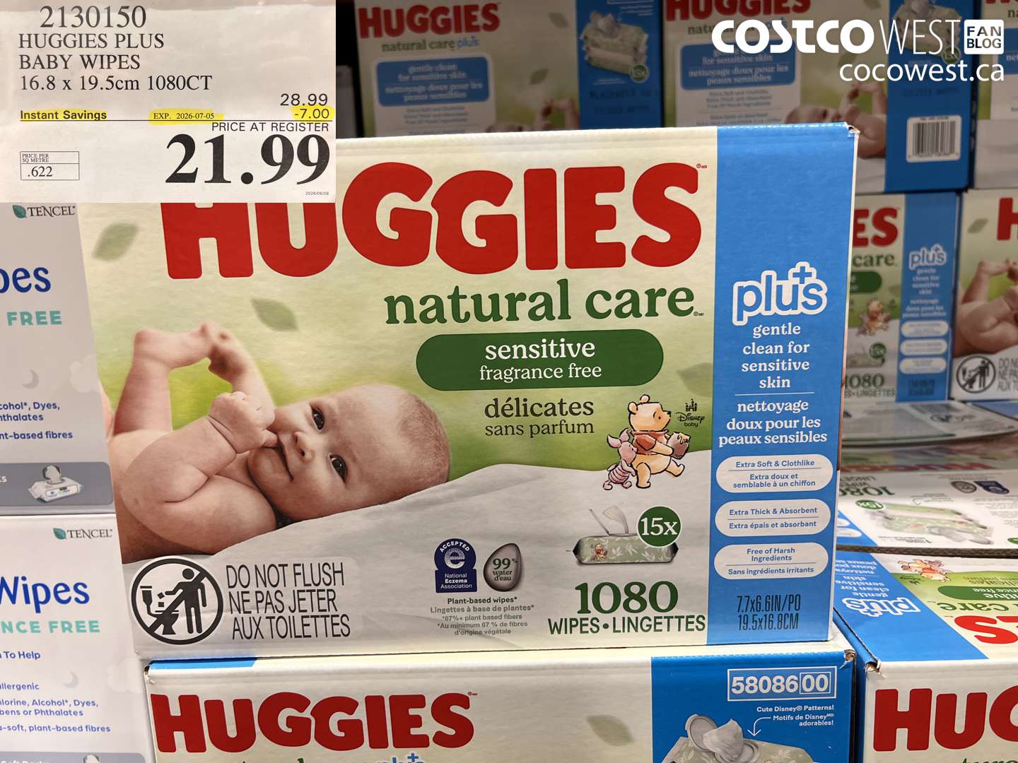 2130150 HUGGIES PLUS BABY WIPES 16.8 X 19.5CM 1080CT ($7.00 INSTANT SAVINGS EXPIRES ON 2026-07-05) $21.99