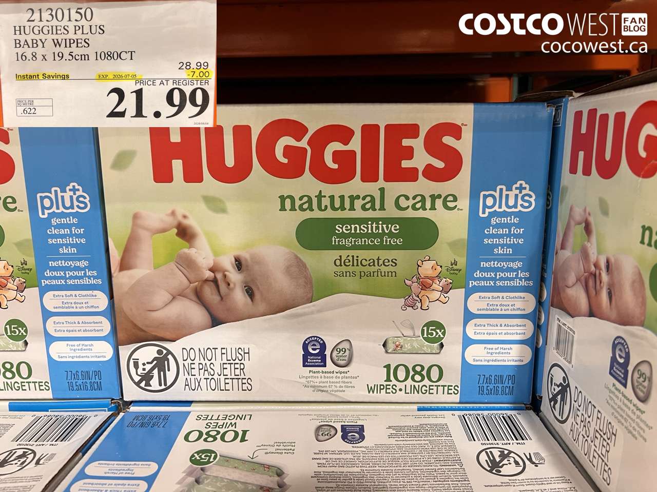 2130150 HUGGIES PLUS BABY WIPES 16.8 X 19.5CM 1080CT ($7.00 INSTANT SAVINGS EXPIRES ON 2026-07-05) $21.99