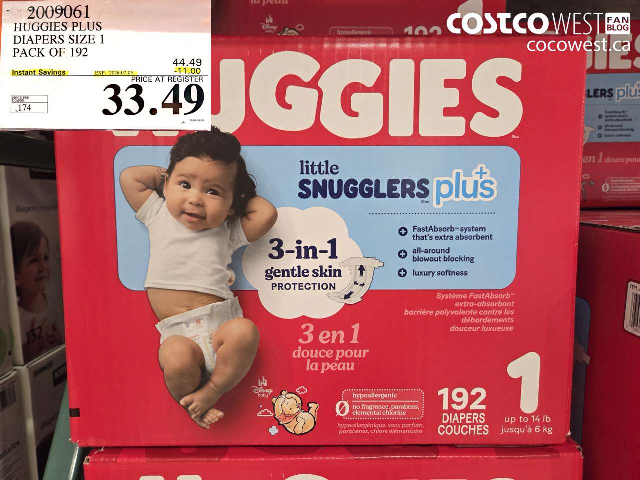 2009061 HUGGIES PLUS DIAPERS SIZE 1 PACK OF 192 ($11.00 INSTANT SAVINGS EXPIRES ON 2026-07-05) $33.49