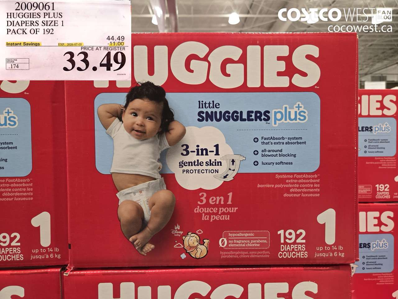 2009061 HUGGIES PLUS DIAPERS SIZE 1 PACK OF 192 ($11.00 INSTANT SAVINGS EXPIRES ON 2026-07-05) $33.49