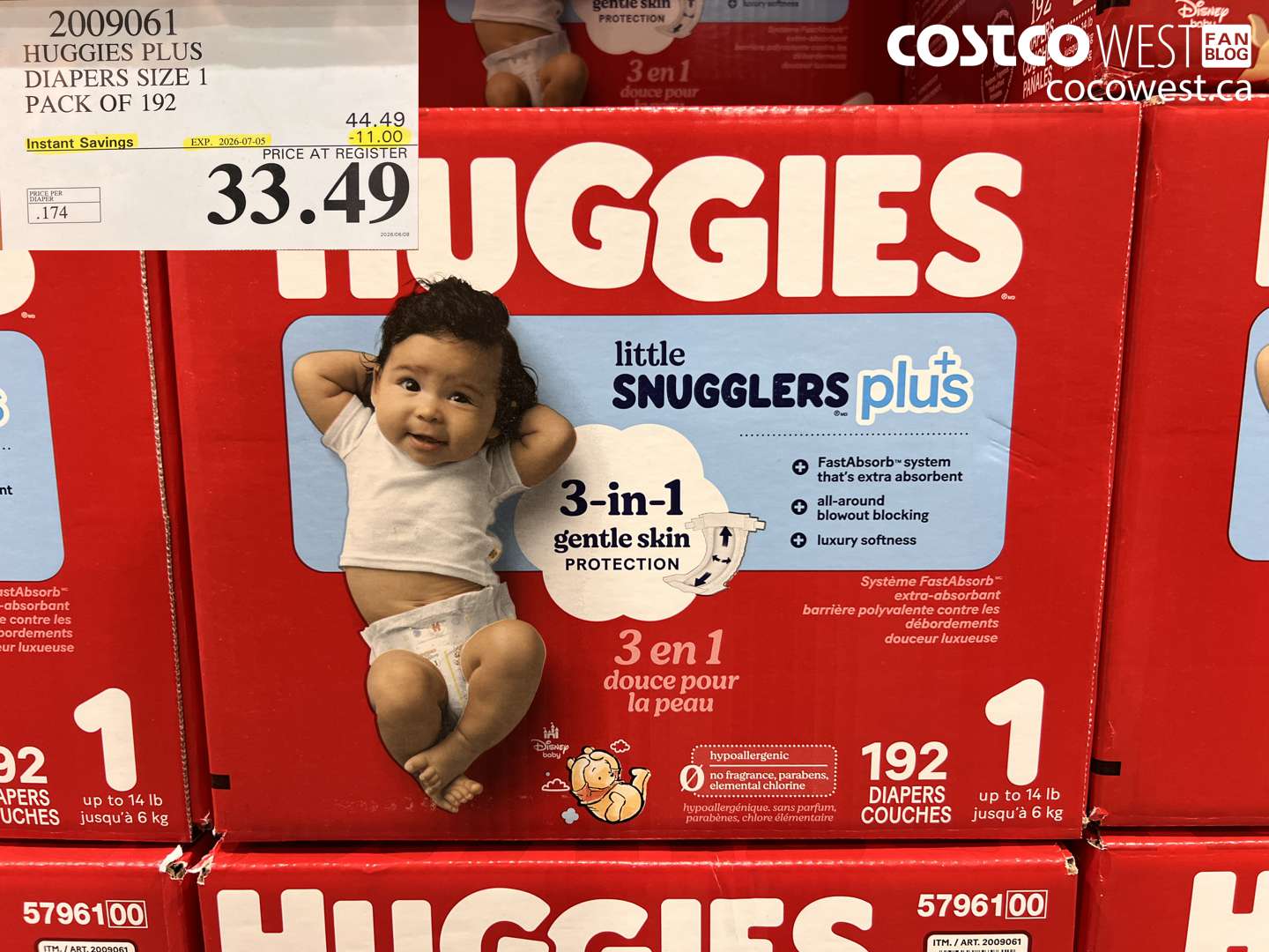 2009061 HUGGIES PLUS DIAPERS SIZE 1 PACK OF 192 ($11.00 INSTANT SAVINGS EXPIRES ON 2026-07-05) $33.49
