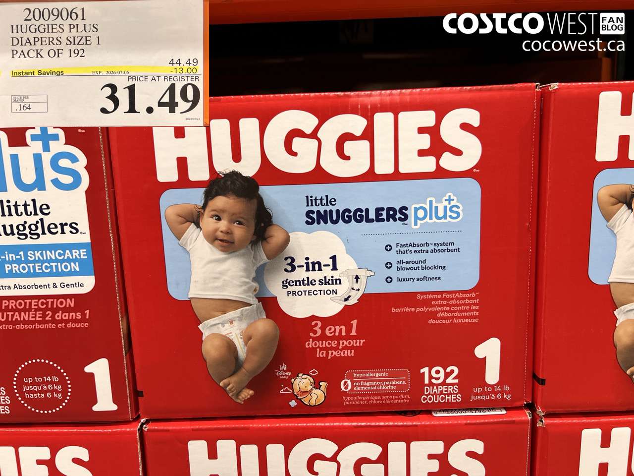 2009061 HUGGIES PLUS DIAPERS SIZE 1 PACK OF 192 ($13.00 INSTANT SAVINGS EXPIRES ON 2026-07-05) $31.49