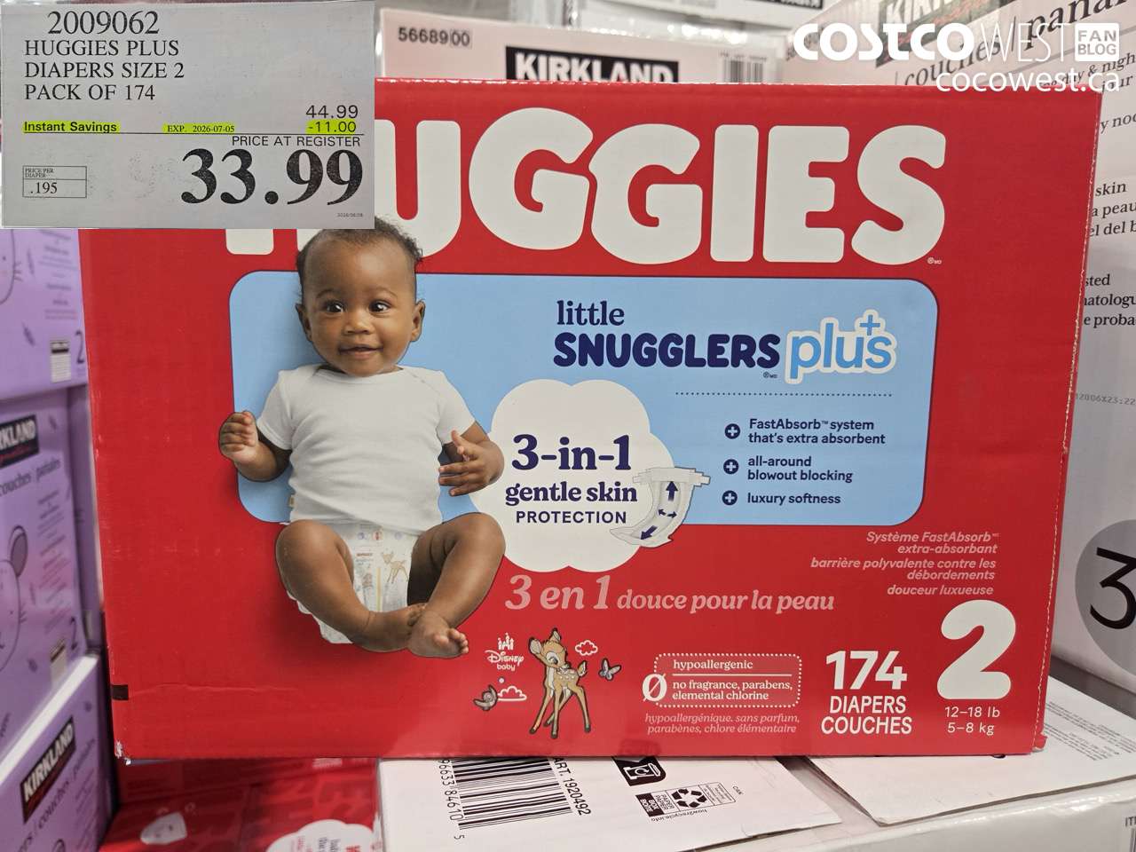 2009062 HUGGIES PLUS DIAPERS SIZE 2 PACK OF 174 ($11.00 INSTANT SAVINGS EXPIRES ON 2026-07-05) $33.99