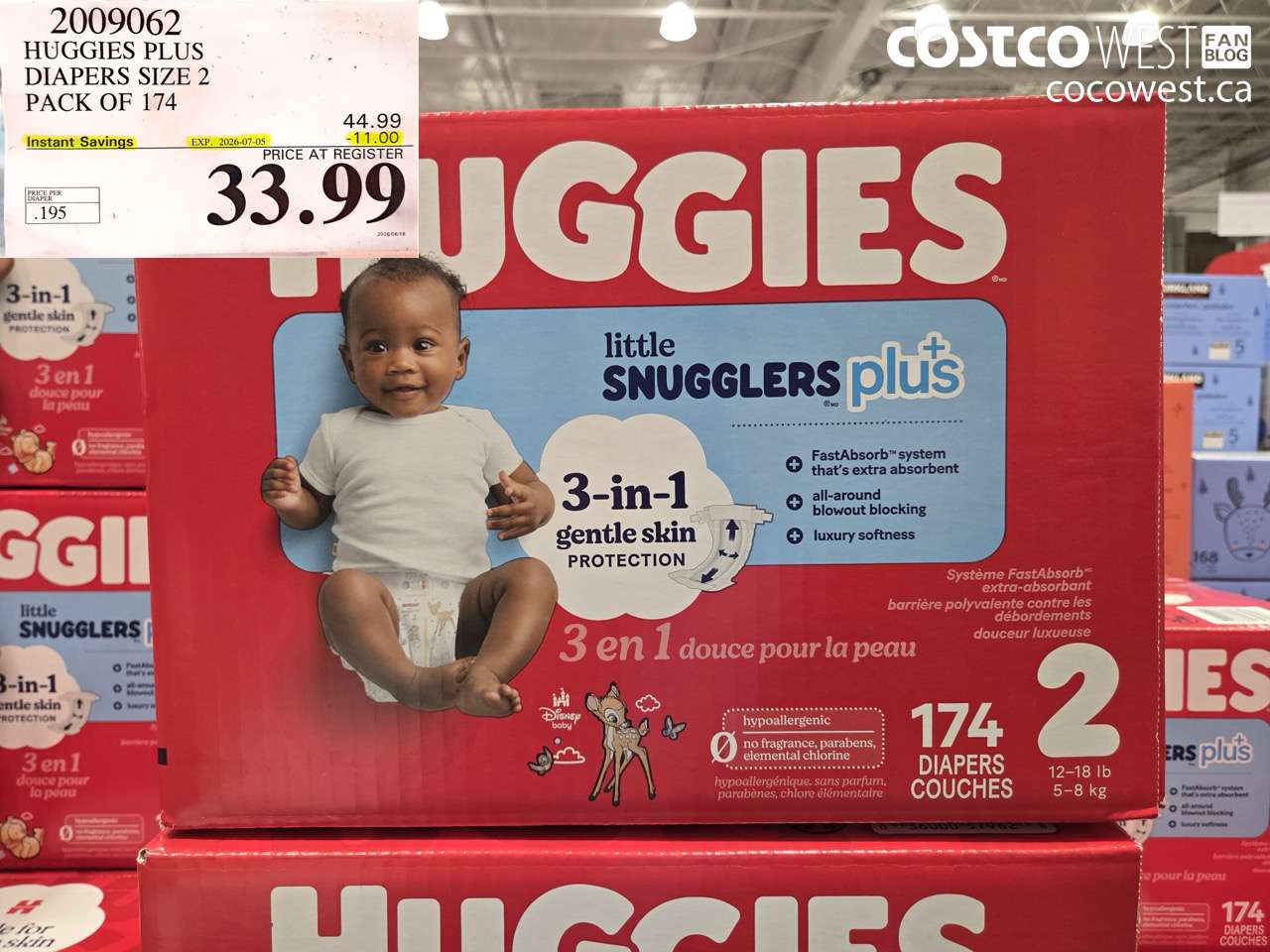 2009062 HUGGIES PLUS DIAPERS SIZE 2 PACK OF 174 ($11.00 INSTANT SAVINGS EXPIRES ON 2026-07-05) $33.99