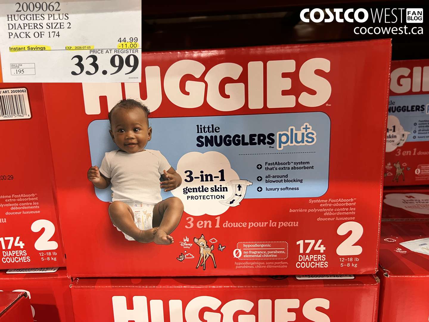 2009062 HUGGIES PLUS DIAPERS SIZE 2 PACK OF 174 ($11.00 INSTANT SAVINGS EXPIRES ON 2026-07-05) $33.99