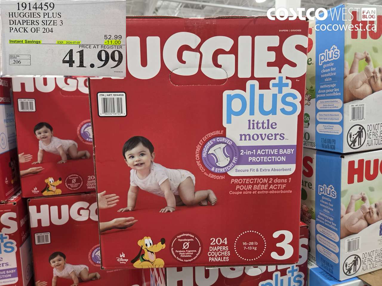 1914459 HUGGIES PLUS DIAPERS SIZE 3 PACK OF 204 ($11.00 INSTANT SAVINGS EXPIRES ON 2026-07-05) $41.99