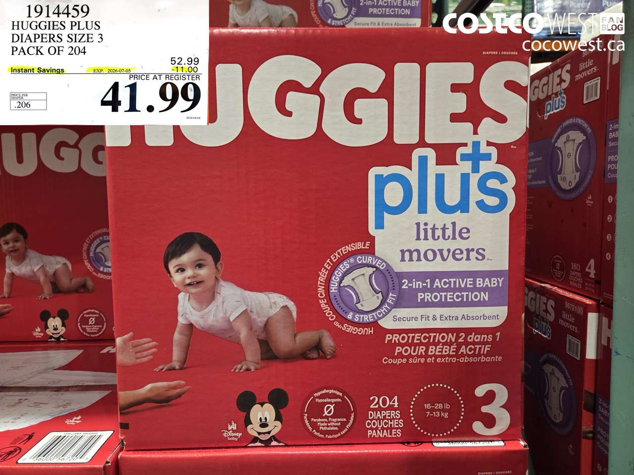 1914459 HUGGIES PLUS DIAPERS SIZE 3 PACK OF 204 ($11.00 INSTANT SAVINGS EXPIRES ON 2026-07-05) $41.99
