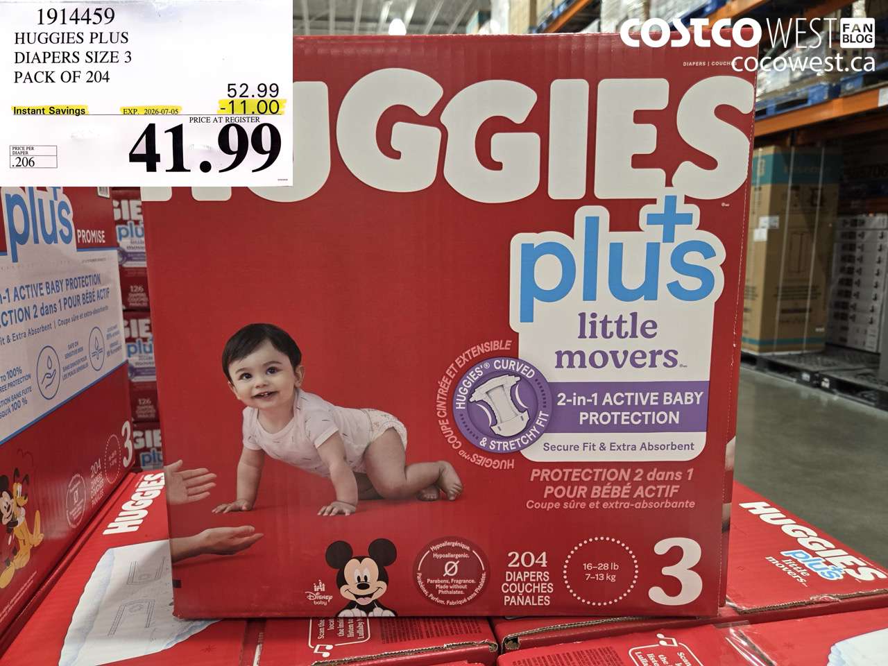 1914459 HUGGIES PLUS DIAPERS SIZE 3 PACK OF 204 ($11.00 INSTANT SAVINGS EXPIRES ON 2026-07-05) $41.99