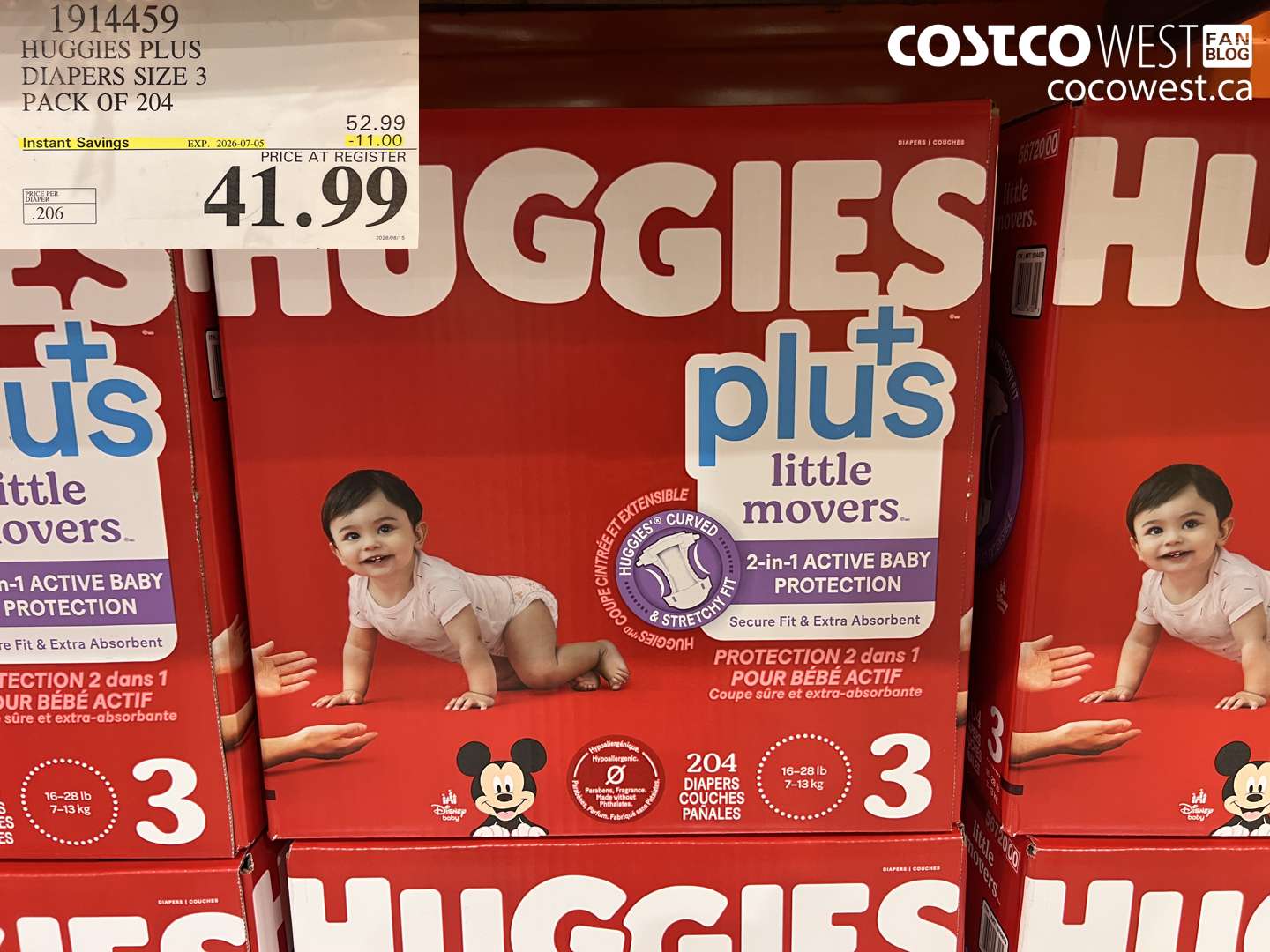 1914459 HUGGIES PLUS DIAPERS SIZE 3 PACK OF 204 ($11.00 INSTANT SAVINGS EXPIRES ON 2026-07-05) $41.99
