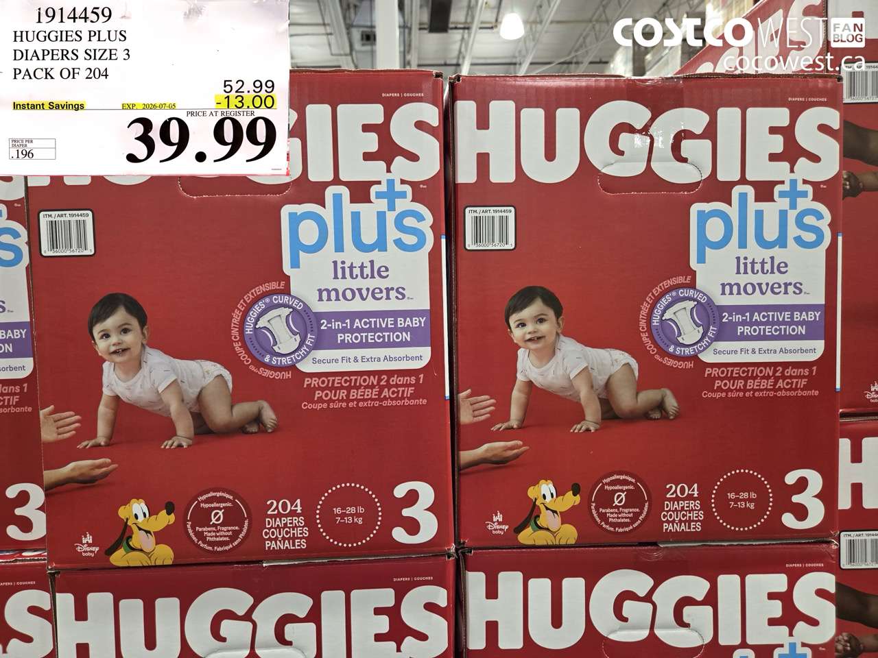 1914459 HUGGIES PLUS DIAPERS SIZE 3 PACK OF 204 ($13.00 INSTANT SAVINGS EXPIRES ON 2026-07-05) $39.99
