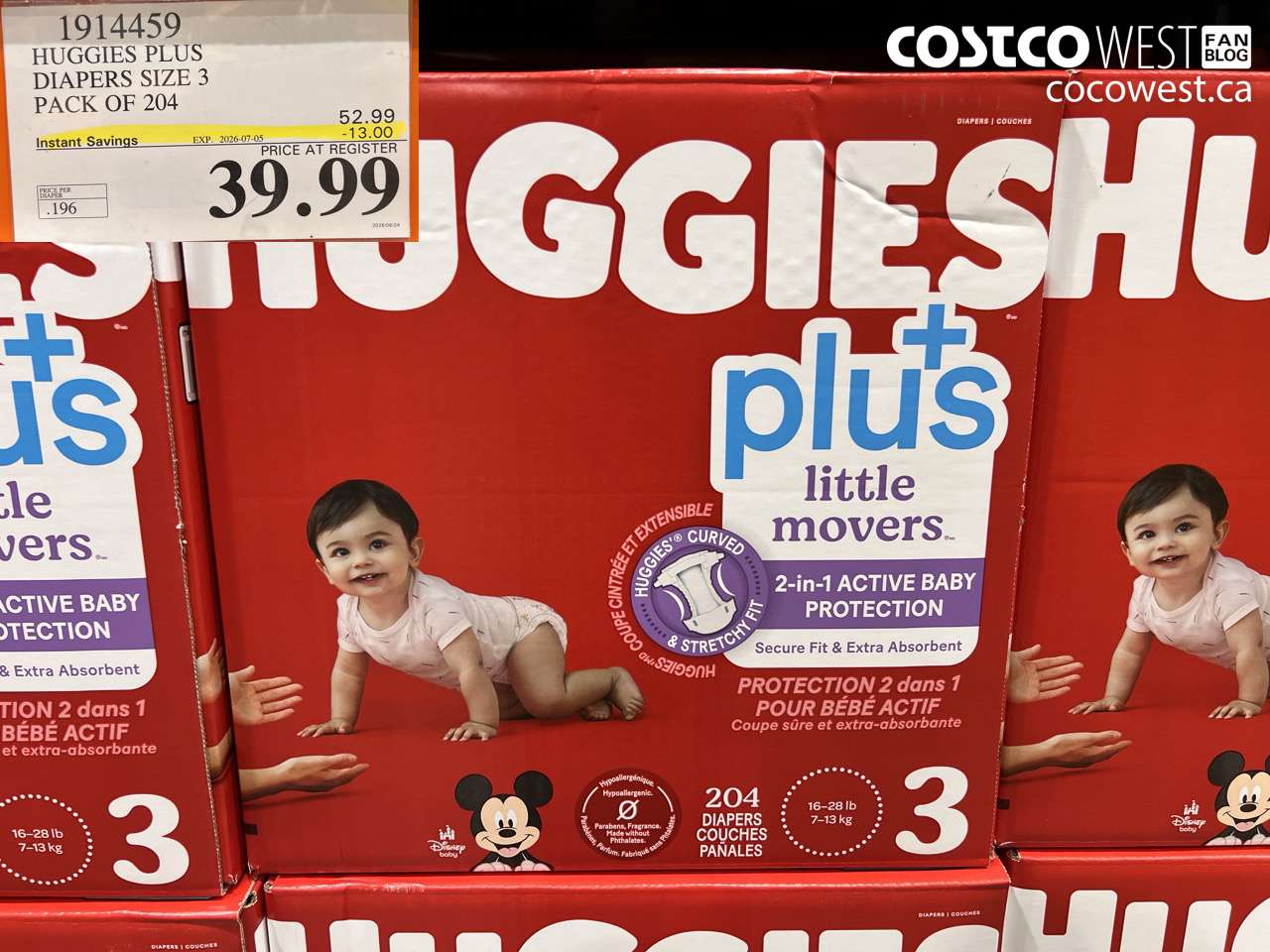 1914459 HUGGIES PLUS DIAPERS SIZE 3 PACK OF 204 ($13.00 INSTANT SAVINGS EXPIRES ON 2026-07-05) $39.99