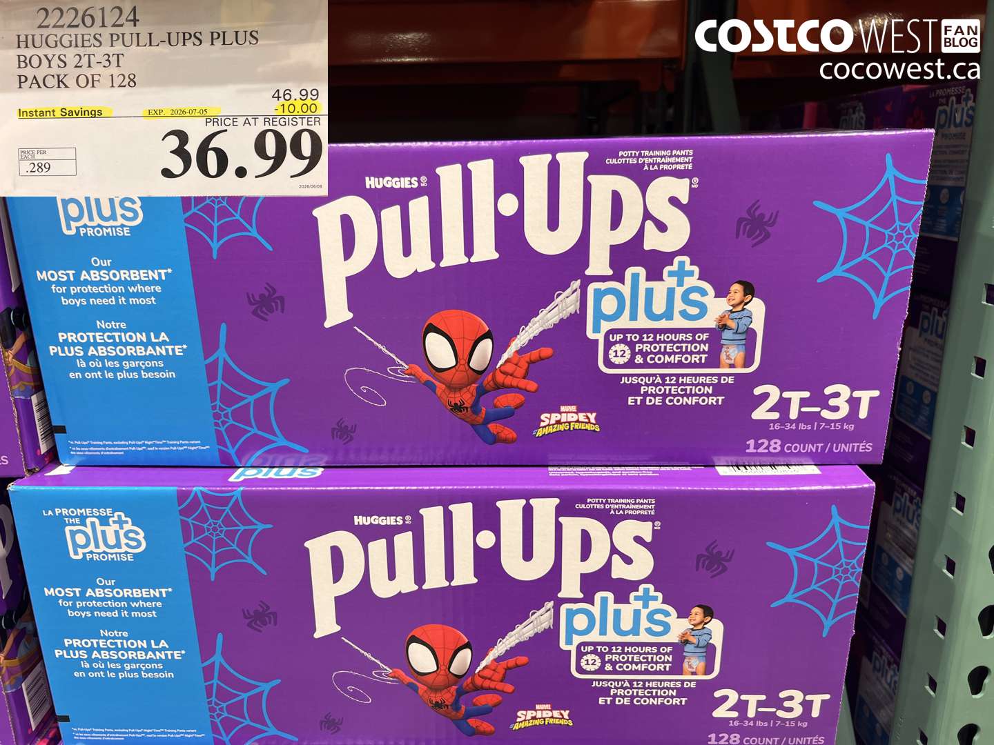2226124 HUGGIES PULL-UPS PLUS BOYS 2T-3T PACK OF 128 ($10.00 INSTANT SAVINGS EXPIRES ON 2026-07-05) $36.99