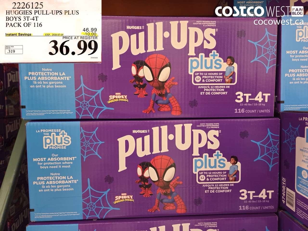 2226125 HUGGIES PULL-UPS PLUS BOYS 3T-4T PACK OF 116 ($10.00 INSTANT SAVINGS EXPIRES ON 2026-07-05) $36.99