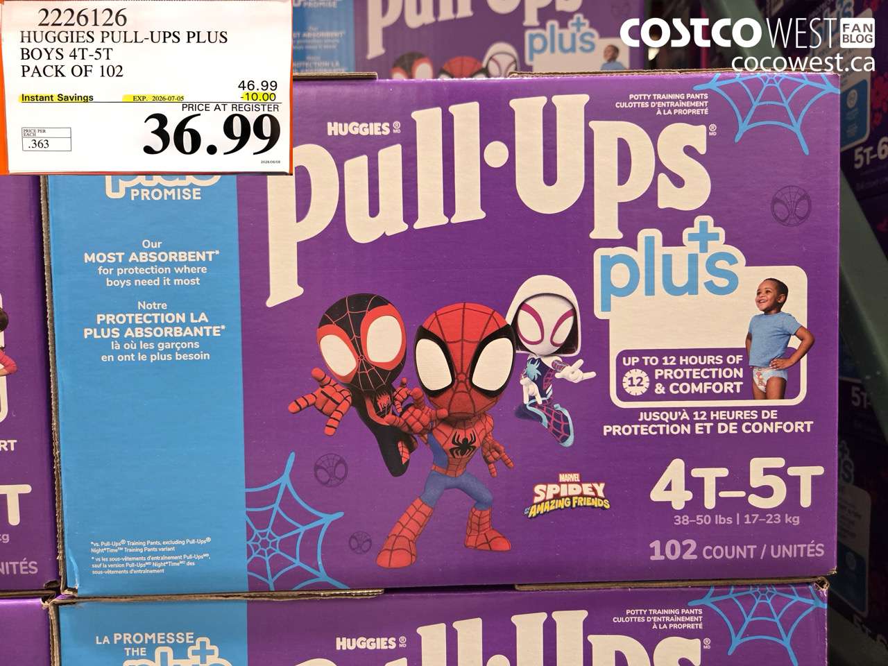 2226126 HUGGIES PULL-UPS PLUS BOYS 4T-5T PACK OF 102 ($10.00 INSTANT SAVINGS EXPIRES ON 2026-07-05) $36.99