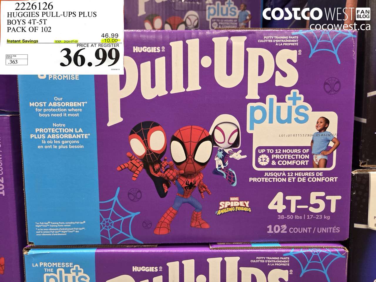 2226126 HUGGIES PULL-UPS PLUS BOYS 4T-5T PACK OF 102 ($10.00 INSTANT SAVINGS EXPIRES ON 2026-07-05) $36.99