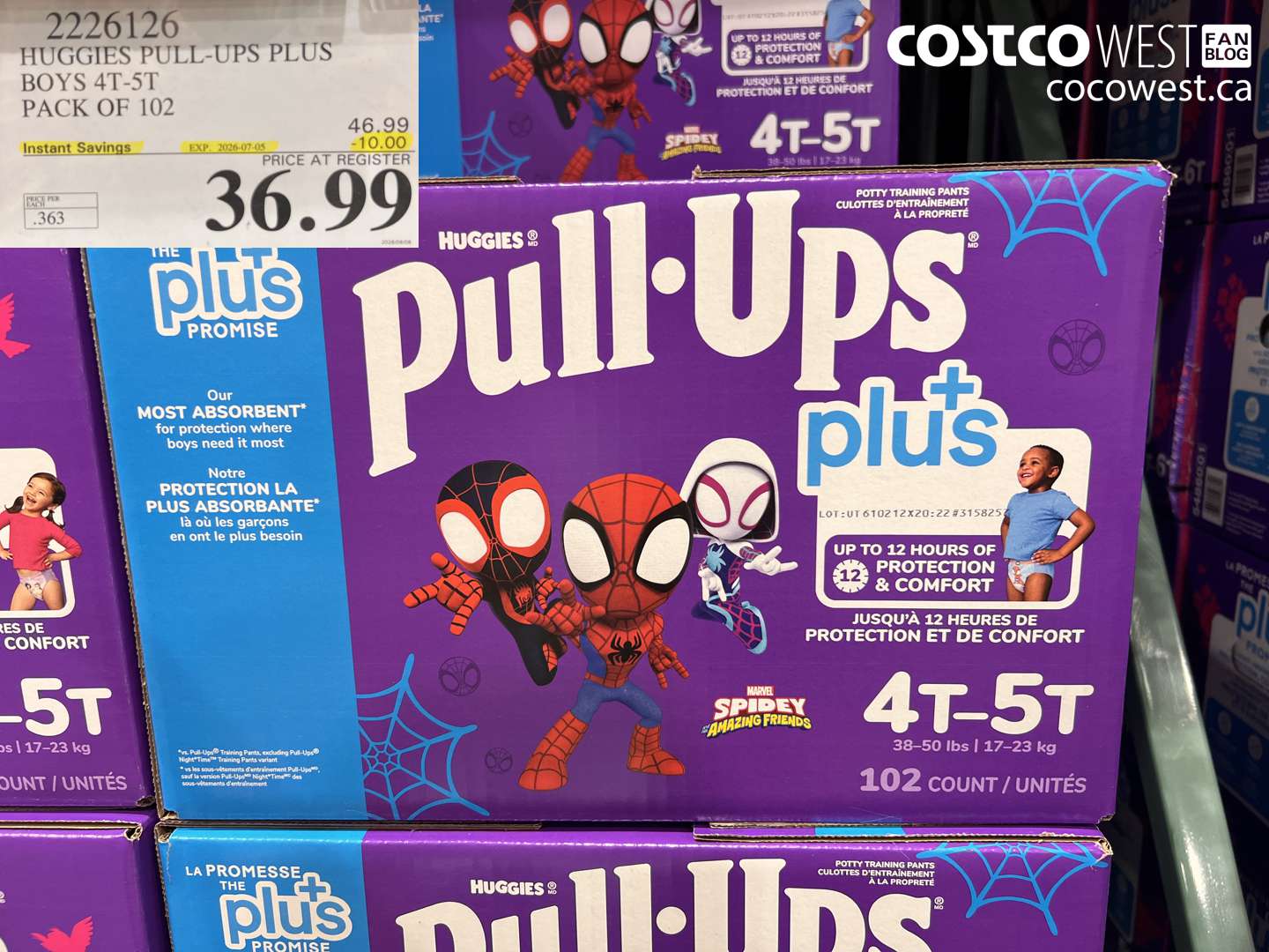 2226126 HUGGIES PULL-UPS PLUS BOYS 4T-5T PACK OF 102 ($10.00 INSTANT SAVINGS EXPIRES ON 2026-07-05) $36.99