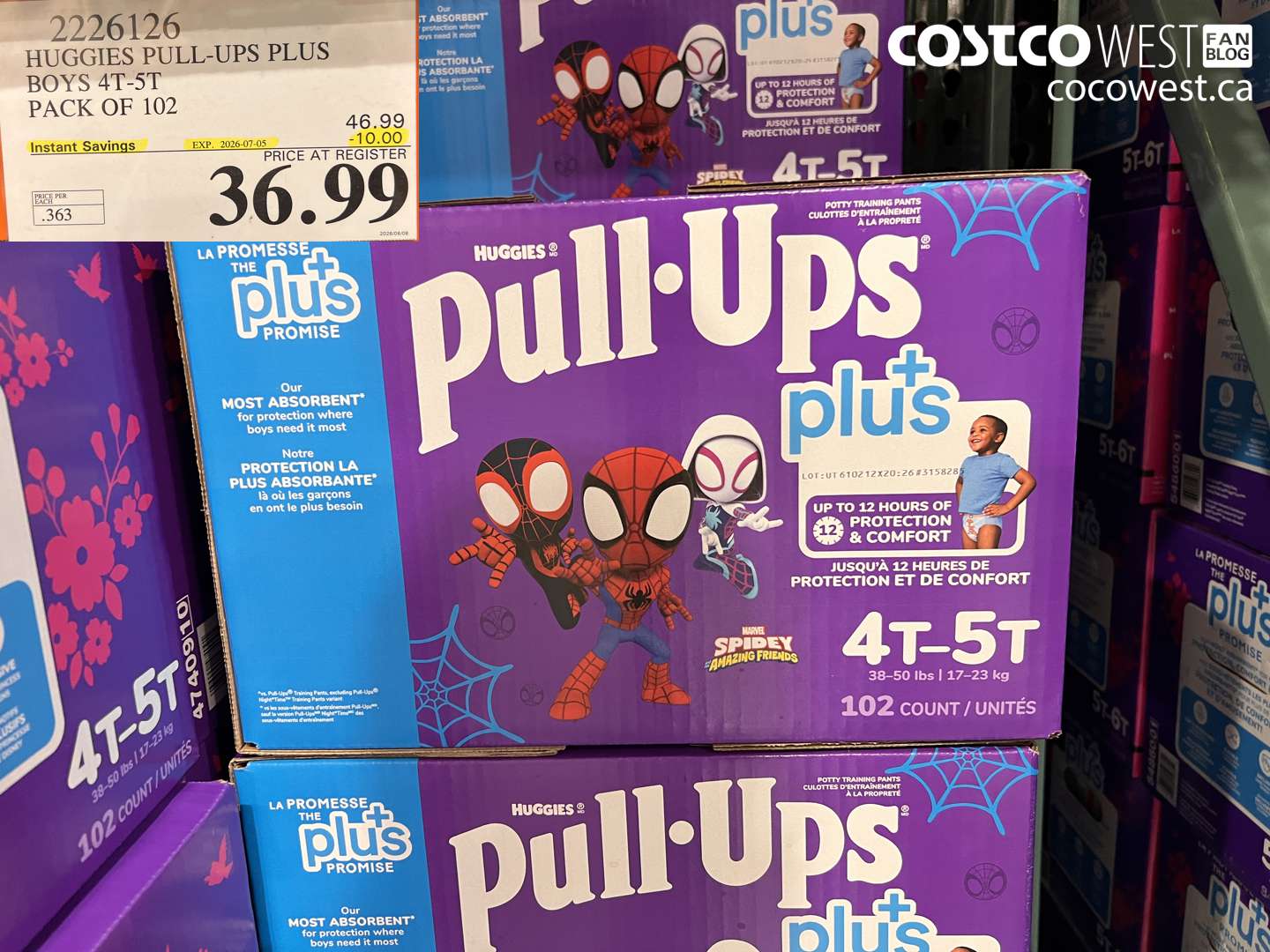 2226126 HUGGIES PULL-UPS PLUS BOYS 4T-5T PACK OF 102 ($10.00 INSTANT SAVINGS EXPIRES ON 2026-07-05) $36.99