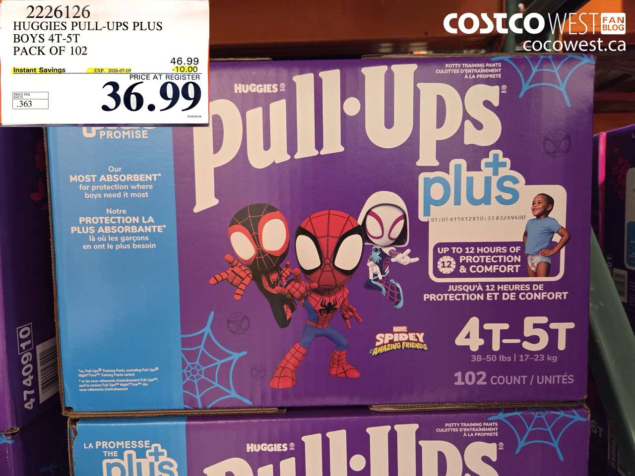 2226126 HUGGIES PULL-UPS PLUS BOYS 4T-5T PACK OF 102 ($10.00 INSTANT SAVINGS EXPIRES ON 2026-07-05) $36.99